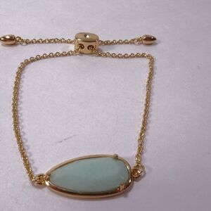 Anthropologie Mint Stone Resin Oval Gold Snake Chain Slider Bracelet NWOT $58.00